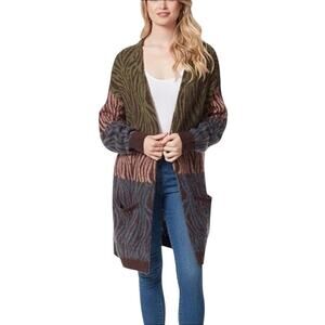 NWT Jessica Simpson Color Block Zebra Animal Print Cardigan Sweater Size Large